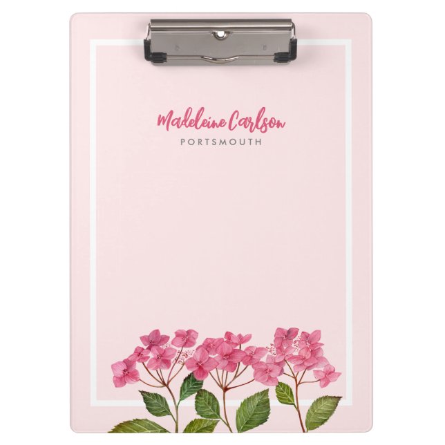 Aquarellpinke Hydrangea Lacecaps Illustration Klemmbrett (Vorderseite)