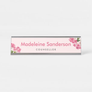Aquarellpinke Hydrangea Lacecaps Illustration Schreibtischnamensplakette