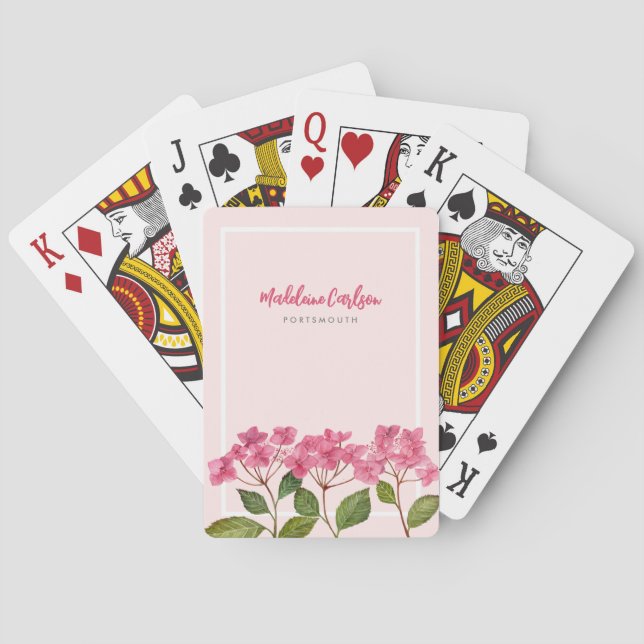 Aquarellpinke Hydrangea Lacecaps Illustration Spielkarten (Rückseite)