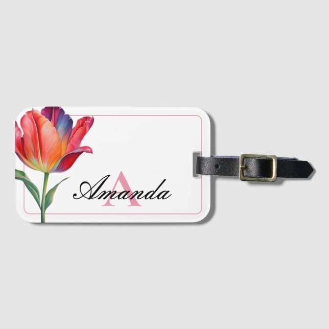 Aquarellpinke, monogramiert, Anfangsbuchstabe Tuli Gepäckanhänger (Vorderseite (Horizontal))