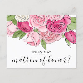 Aquarellpinke rosen mir meine Ehrenmatrone Postkar Einladungspostkarte