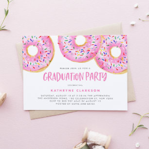Aquarellpinke Sprinkle Donuts Graduierungsparty Einladung
