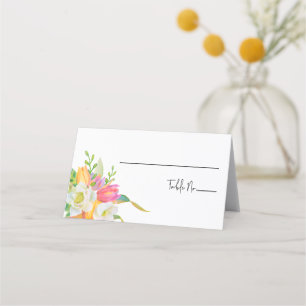 Aquarellpinke Tulip-Hochzeitmonographie-Platzkarte Platzkarte