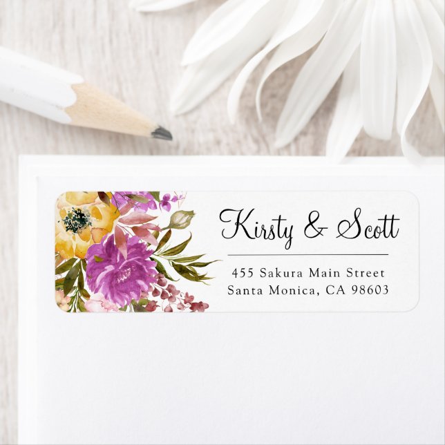 Aquarellpinke und gelbe Blumen Hochzeitadresse (Insitu)