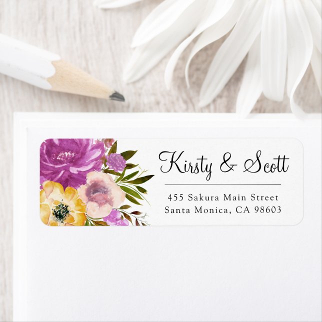 Aquarellpinke und gelbe Blumen Hochzeitadresse (Insitu)