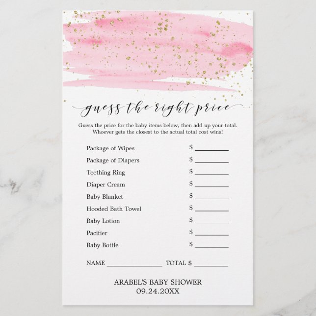 Aquarellpinke und Gold schätzen das richtige Preis Flyer (Vorne)