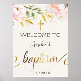 Aquarellpinke und Goldtaufe willkommen Poster