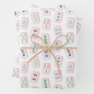 Aquarellpinke und grüne Mahjong-Fliesen Geschenkpapier Set