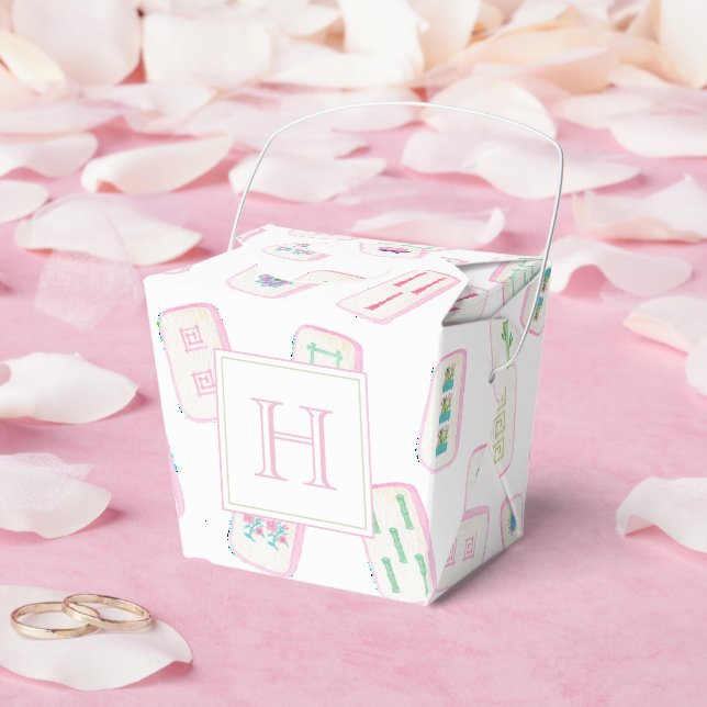 Aquarellpinke und grüne Mahjong-Tiles Monogram Geschenkschachtel (Hochzeit)