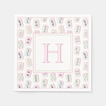 Aquarellpinke und grüne Mahjong-Tiles Monogram