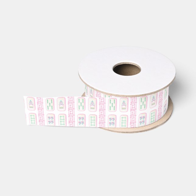 Aquarellpinke und grüner Mahjong Ripsband (Spule)