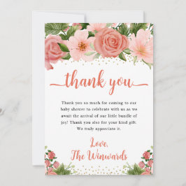 Aquarellpinke und Rote Rosen Kinderdusche Dankeskarte