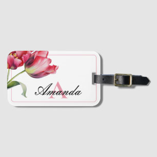 Aquarellpinke und weißes, monogrammatisches Tulip Gepäckanhänger