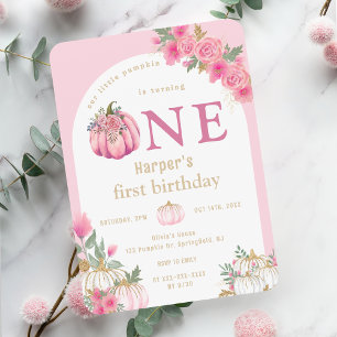 Aquarellpinke Unser kleiner Pumpkin Floral Geburts Einladung