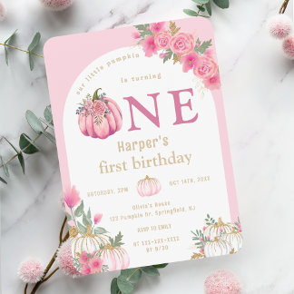 Aquarellpinke Unser kleiner Pumpkin Floral Geburts Einladung