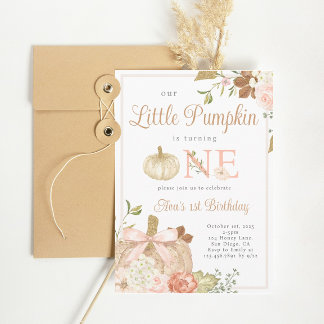 Aquarellpinke unser kleiner Pumpkin Geburtstag Einladung
