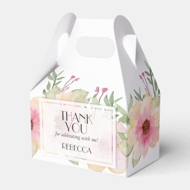 Aquarellpinken Blüten Danke Geschenkschachtel (Vorderseite)