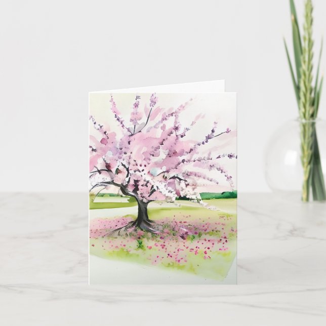 Aquarellpinken Blütenbaum individuell anpassbar Karte (Vorderseite)