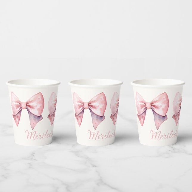 Aquarellpinken Bows Personalisierte Babydusche Pappbecher (Multi)