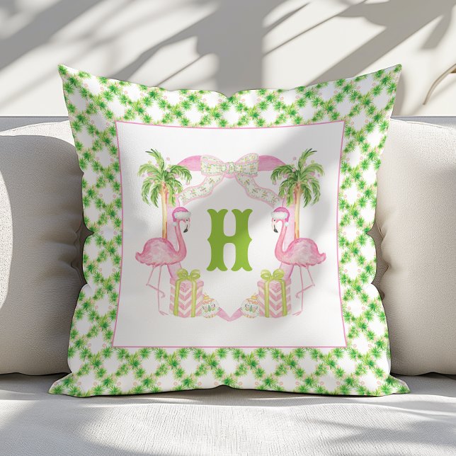 Aquarellpinken Flamingo Monogram Wappen Weihnachte Kissen (Von Creator hochgeladen)