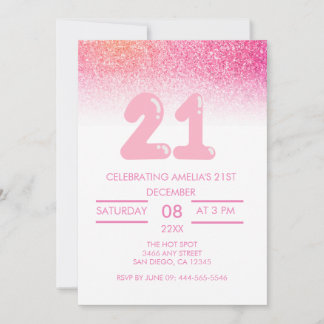 Aquarellpinken Glitzer 21. Geburtstag Einladung
