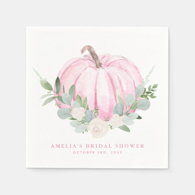 Aquarellpinken Kürbis Herbst Brautparty Serviette (Vorderseite)