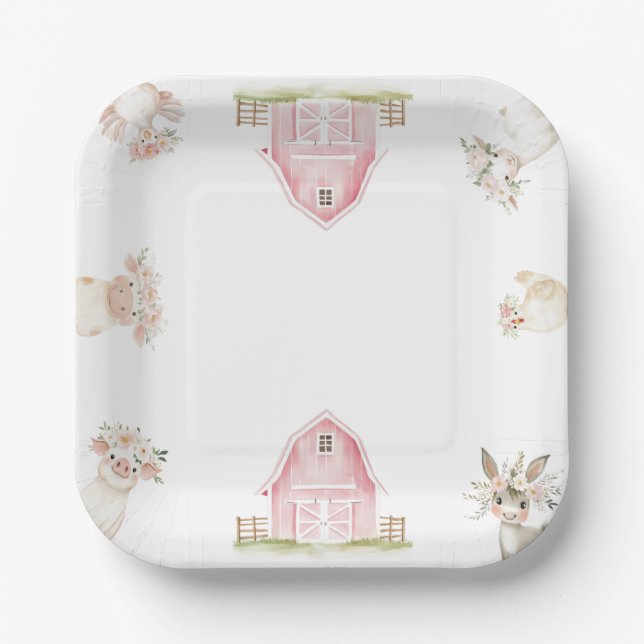 Aquarellpinken Landtiere Kinderdusche Teller (Vorderseite)