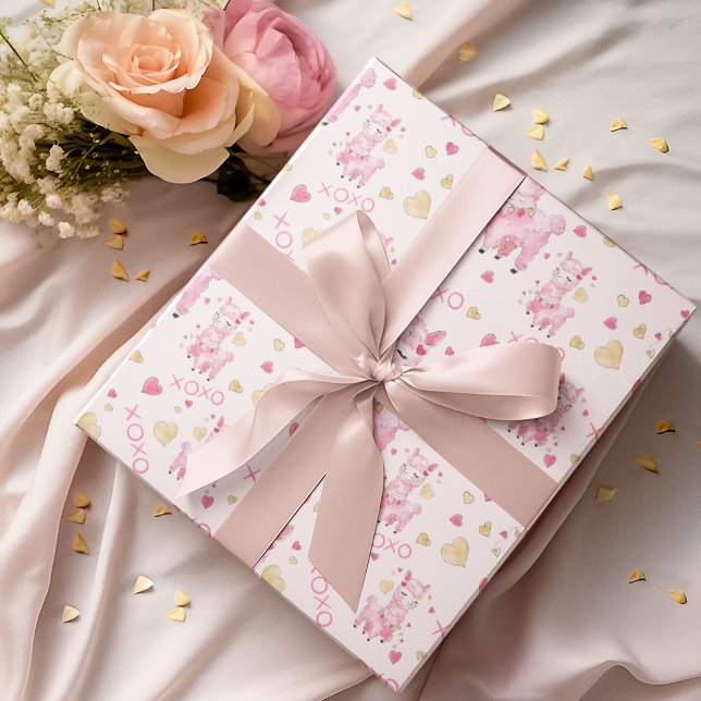 Aquarellpinken Llama XOXO Geschenkpapier (Von Creator hochgeladen)