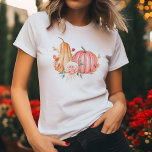 Aquarellpinken, Pumpen und Blume im Herbst T-Shirt<br><div class="desc">Tauchen Sie ein in die lebhaften Farben und gemütlichen Lebensräume der Saison mit diesem naturlich inspirierten Tee.</div>