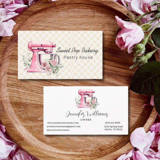 Aquarellpinken Steppmixer Bakery Business Card Visitenkarte (Von Creator hochgeladen)