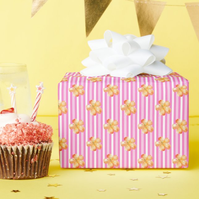 Aquarellpinken Streifen Gold Blume Geschenkpapier (Geburtstagsparty)