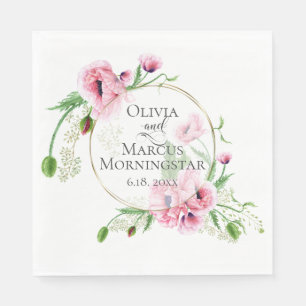 Aquarellpinken und Blätter Serviette