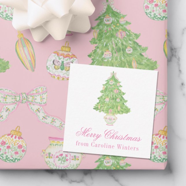 Aquarellpinken und grüner Weihnachtsbaum Mitteilungskarte (Von Creator hochgeladen)
