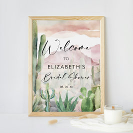 Aquarellpinken Wüste Naturkaktus Willkommen Poster