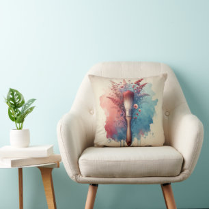 Aquarellpinsel mit Blumenstrauß Kissen