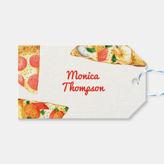 Aquarellpizza Party Geburtstag Geschenkanhänger (Vorderseite (Horizontal))