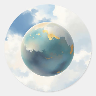 Aquarellplanet mit metallischen Akzenten Runder Aufkleber