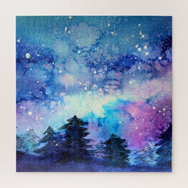 Aquarellplatz Art: Night Sky Trees (Vertikal)