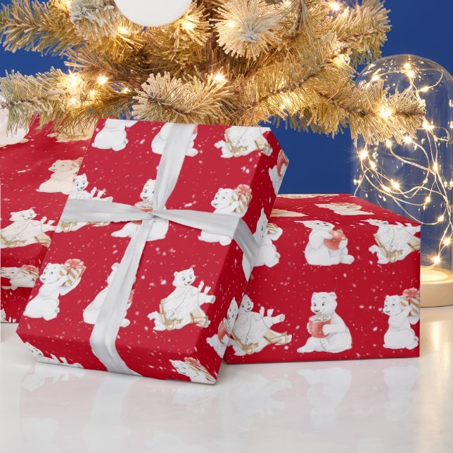 Aquarellpolare Bären in Schneeflocken Geschenkpapier (Feiertage)