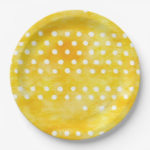 Aquarellpolka Dot - Gelb und Weiß erdig (1) Pappteller