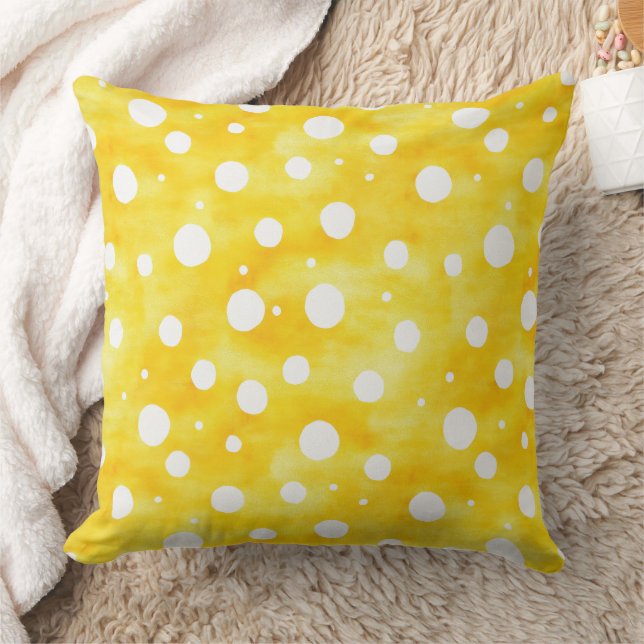 Aquarellpolka Dot - Gelb und Weiß erdig (2) Kissen (Decke)