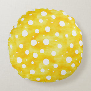 Aquarellpolka Dot - Gelb und Weiß erdig (2) Rundes Kissen