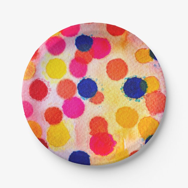 Aquarellpolka dotiert niedliche Kreise Pappteller (Vorderseite)