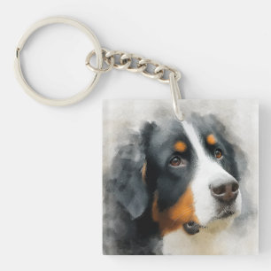Aquarellporträt Berner Sennenhund Schlüsselanhänger