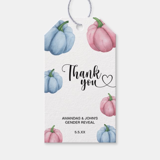 Aquarellpumkin Danke für die Gender-Enthüllung Geschenkanhänger (Vorderseite)
