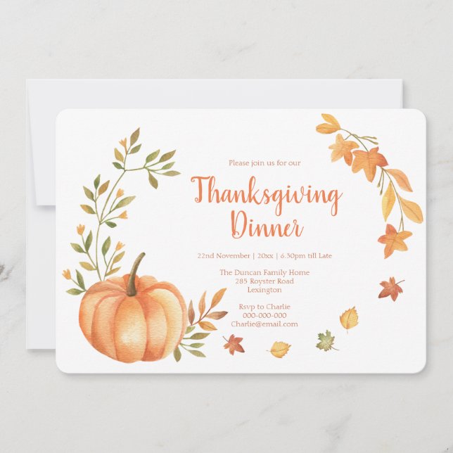 Aquarellpumkins Ernten Erntedank Dinner Einladung (Vorderseite)