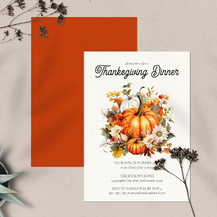 Aquarellpumkins Rustikales Erntedank Abendessen Einladung