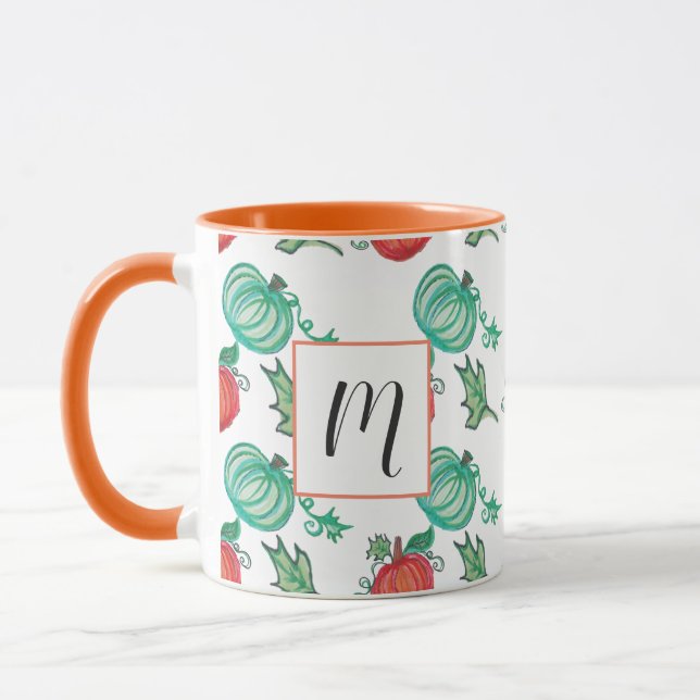 Aquarellpumpen Grünes Orangengrün Muster Tasse (Links)