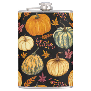 Aquarellpumpen: Herbst Nahtloses Muster. Flachmann