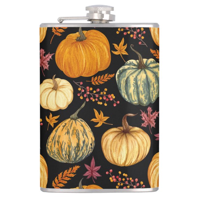 Aquarellpumpen: Herbst Nahtloses Muster. Flachmann (Vorderseite)